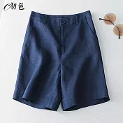 【初色】舒適休閒後鬆緊短褲-共6色-99503(M-2XL可選) 2XL 深藍色