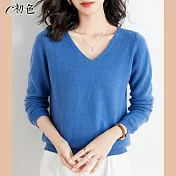 【初色】簡約V領針織衫-共12色-90337(M-2XL可選) M 藍色