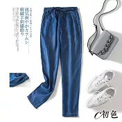 【初色】休閒舒適牛仔哈倫褲-共2色-90736(M-2XL可選) M 深藍