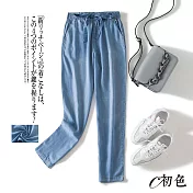 【初色】休閒舒適牛仔哈倫褲-共2色-90736(M-2XL可選) XL 淺藍