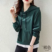 【初色】加絨加厚舒適連帽T恤-墨綠色-91105(M-XL可選) L 墨綠色