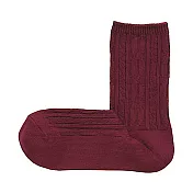 [MUJI無印良品]女棉混麻花織紋直角襪 23~25cm 酒紅