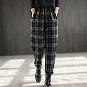 【ACheter】外銷品牌顯瘦格子休閒寬鬆哈倫褲#111611- M 黑