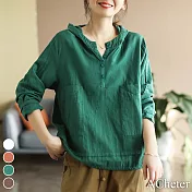 【ACheter】春季文藝雙層棉紗純色連帽t恤休閒上衣#111660- L 綠