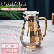 【日本FOREVER】耐熱玻璃時尚鑽石紋玫瑰金不鏽鋼把手水壺1800ML