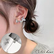 【卡樂熊】S925銀針氣質百搭不對稱蝴蝶造型耳環- 銀色