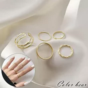 【卡樂熊】簡約多款圓圈五件套造型戒指(三色)- 金色