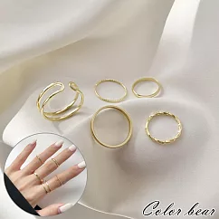 【卡樂熊】簡約多款圓圈五件套造型戒指(三色)─ 金色