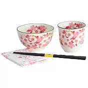 【和藍】美濃燒∣陶瓷餐碗茶杯筷子禮盒組(附手帕) ‧ 粉花齊放