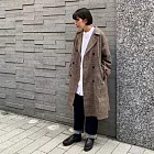 [MUJI無印良品]羊毛混寬版雙排扣大衣 L-XL 深棕格紋