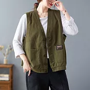 【ACheter】復古純棉寬鬆純色開衫V領背心外套#111800- XL 綠