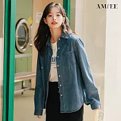 【AMIEE】復古經典牛仔襯衫(KDT-2787) S 牛仔藍