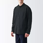 [MUJI無印良品]男有機棉水洗牛津布立領襯衫 XL 黑色