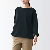 [MUJI無印良品]女有機棉粗織天竺船領七分袖T恤 XS-S 黑色
