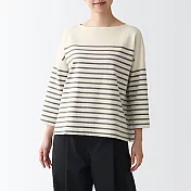 [MUJI無印良品]女有機棉粗織天竺船領七分袖T恤 XS-S 灰紋樣