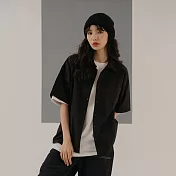Queen Shop【01024511】基本單口袋設計五分袖排釦襯衫  F 黑