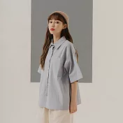 Queen Shop【01024511】基本單口袋設計五分袖排釦襯衫  F 藍