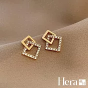 【Hera 赫拉】小清晰方塊鑲鑽設計精鍍銀耳飾 H111021606 金色