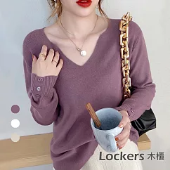 【Lockers 木櫃】春秋日系薄款V領針織衫─3色 L111022206 FREE 紫色