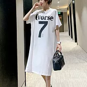 【MsMore】夏季韓國妙齡女寬鬆美背棉T洋裝#111964- L 白