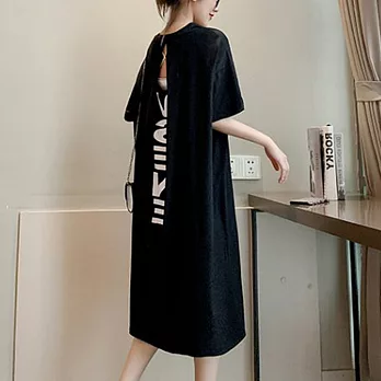 【MsMore】夏季韓國妙齡女寬鬆美背棉T洋裝#111964- L 黑