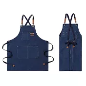 【EZlife】加厚帆布防污工作圍裙- 深藍