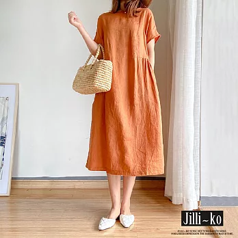 【Jilli~ko】純色日系棉麻感連衣裙 M-L J8084　 L 橘色