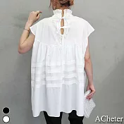【ACheter】日系氣質後背系帶寬鬆設計棉麻上衣#111851- F 白