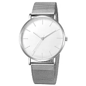 Geneva 日內瓦-沉靜雅致無數字刻度米蘭帶手錶 _銀殼白面銀帶