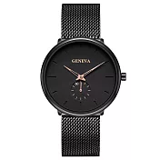 Geneva 日內瓦-君士坦丁黑盤圓框質感雋永手錶 _玫金針黑面黑帶 _玫金針黑面黑帶