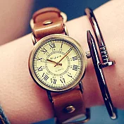 Watch-123 月光雲畫-復古羅馬數字英倫風皮革手錶_棕色