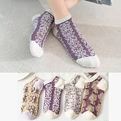 【Missking 1983】華麗宮廷風浮雕花棉質女船襪4雙組  (紫色系)