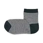 [MUJI無印良品]女棉混足口寬鬆舒適橫紋直角短襪 23~25cm 黑橫紋