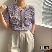 【Jilli~ko】薄款春夏新款針織短款上衣設計感小眾開衫 J8776　 FREE 紫色