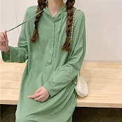 【AnZa】連帽精梳棉連身長裙(2色)  FREE 豆綠