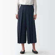 【MUJI 無印良品】女聚酯纖維速乾彈性日式和服寬擺褲 M 深藍