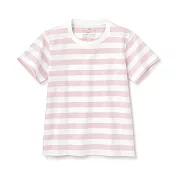 【MUJI 無印良品】兒童有機棉天竺橫紋短袖T恤 110 粉紅橫紋