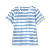 【MUJI 無印良品】兒童有機棉天竺橫紋短袖T恤 110 天空藍橫紋