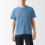 [MUJI無印良品]男有機棉節紗天竺圓領短袖T恤 L 藍色
