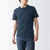 [MUJI無印良品]男有機棉節紗天竺圓領短袖T恤 L 暗藍