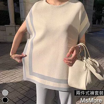 【MsMore】韓國代購款時尚大方針織2件式寬褲套裝#112106- FREE 灰