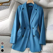 【MsMore】韓國春夏雙排扣時尚休閒西裝外套#112124- M 藍
