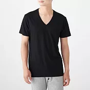 [MUJI無印良品]男有機棉無側縫天竺V領短袖T恤/2入 XS 黑色