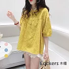 【Lockers 木櫃】韓國夏季娃娃領蕾絲短袖上衣 L111032102 M 黃色