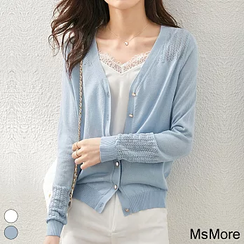 【MsMore】氣質千金薄款冰絲針織外套#112121- F 藍