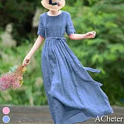 【ACheter】荷蘭風情詩畫氣質棉麻洋裝#112144- L 藍