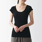 【MUJI 無印良品】女有機棉針織無側縫法式袖衫/2入 XL 黑色