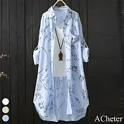 【ACheter】字母印花休閒寬鬆襯衫可攀袖外罩#112273- XL 藍