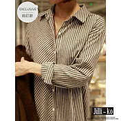 【Jilli~ko】自訂款中長棉麻設計感小眾不對稱條紋襯衫裙 8217　 FREE 黑色