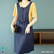 【MsMore】夏季新款襯衫氣質寬鬆抽繩收腰112251- M 藏青